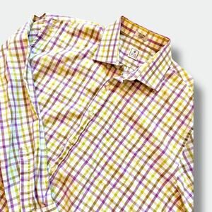 Peter Millar Plaid Button Down Mens Shirt Size XL 100% Cotton Purple Green White